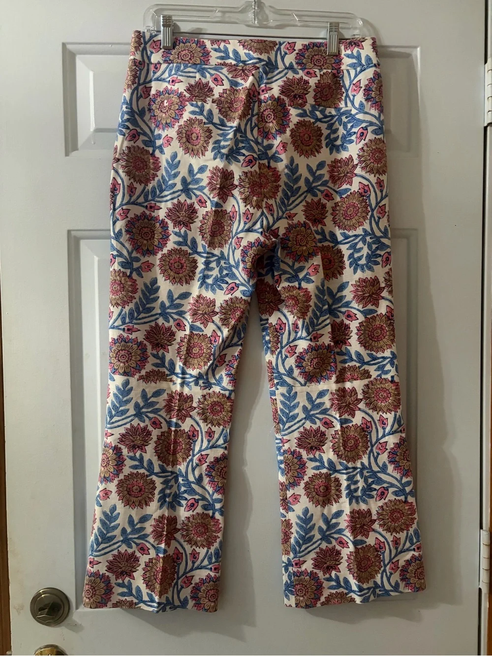 J. Crew Hayden Kick Flare Pants White  With Pink, Gold, Blue Floral Size 6